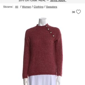 Sézane Burgundy Gold Button-Accent Mohair Sweater